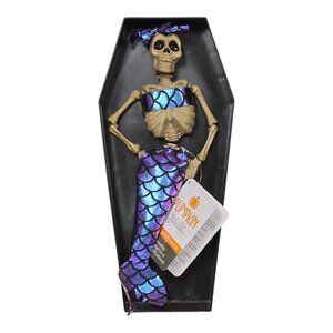 Animated Skeleton Mermaid Coffin Spooky Sea-Themed Pumpkin Hollow Halloween Prop